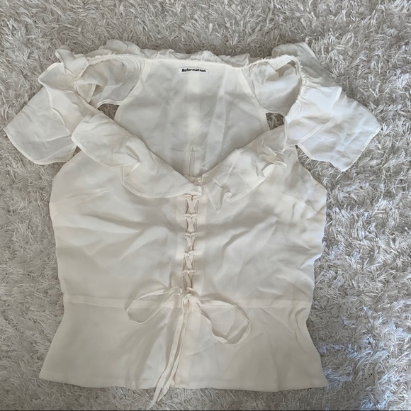 Reformation fleur ruffle lace up top white 8 - Picture 8 of 11